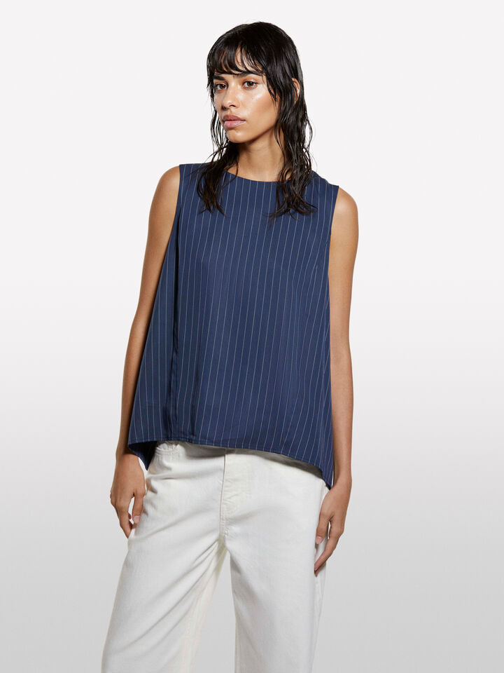 Pinstripe top with open back - women's tops - Blue | Sisley image number 3